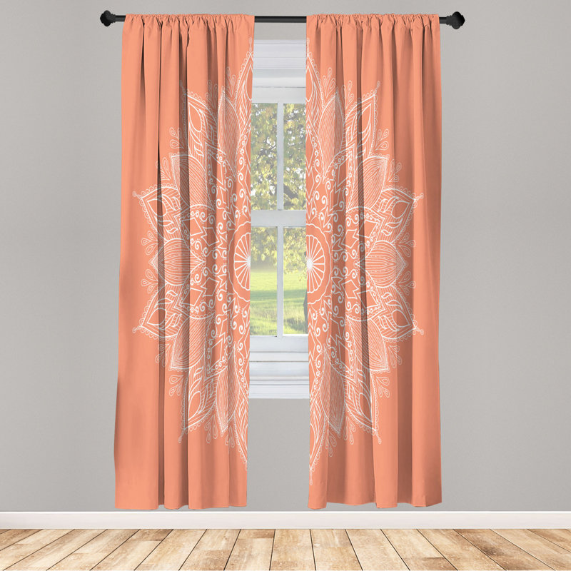 Microfiber Floral Semi-Sheer Rod Pocket Curtain Panels, 28" W x 63" L, Peach
