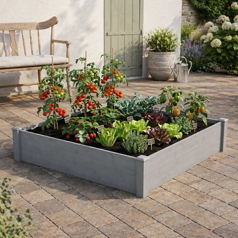 Lit de jardin surélevé 48 po x 48 po x 10 po x 10 pi, jardinière en bois pour l'extérieur, assemblage sans outil