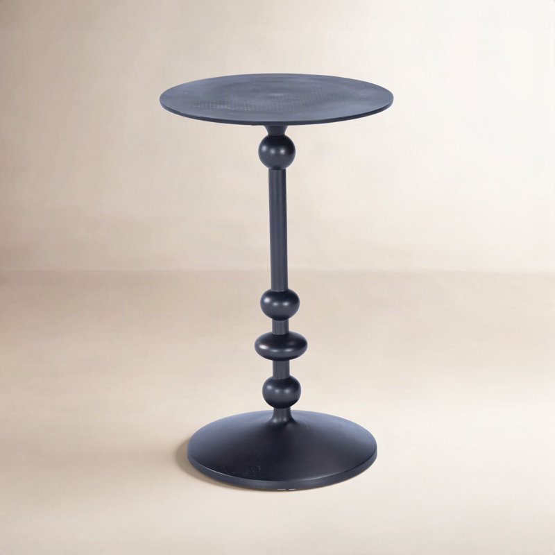 Zora Distressed Iron Pedestal Side Table, Matte Black