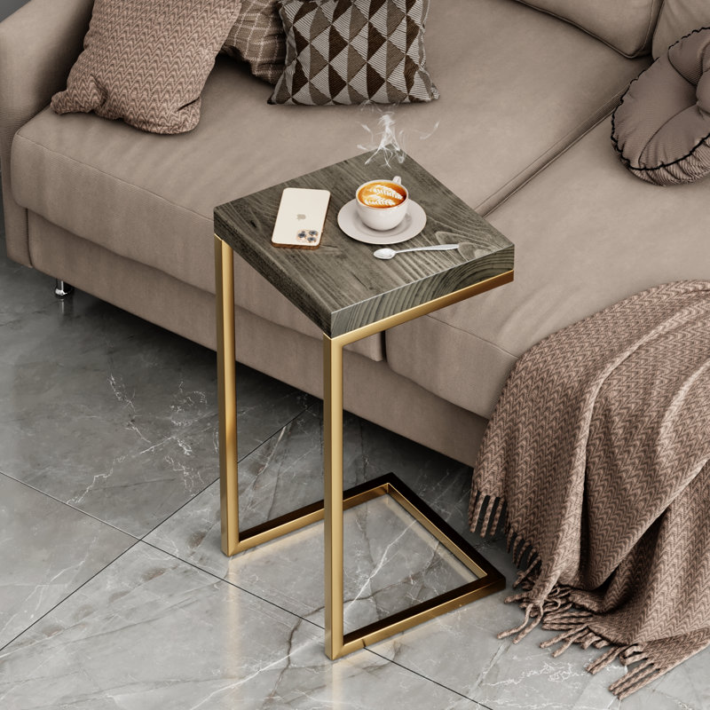 Table d'appoint en forme de C rustique, Tonneau vieilli, Doré