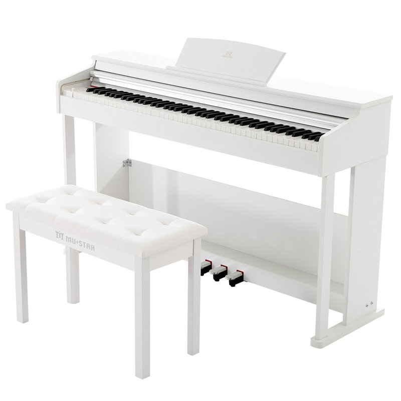 88 Key Weighted Wooden Piano with Storage Bench, White