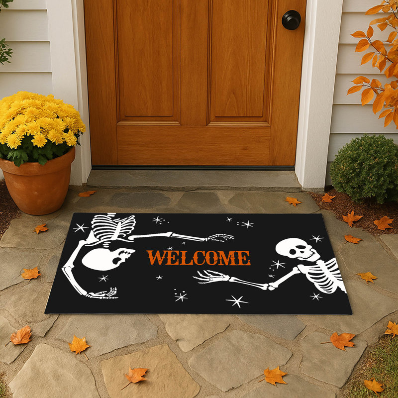 Tapis de porte d'extérieur Skeleton Welcome, Gris anthracite, L 21 po x L 34 po
