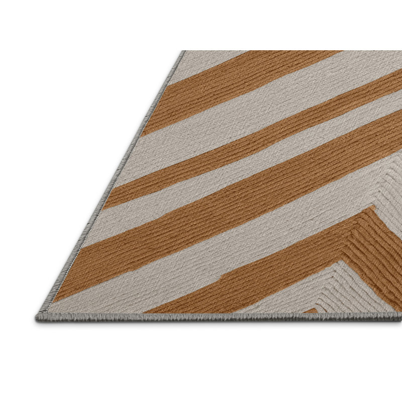 Washable Caramel Light Gray Striped Area Rug, Rectangle 6' x 9'