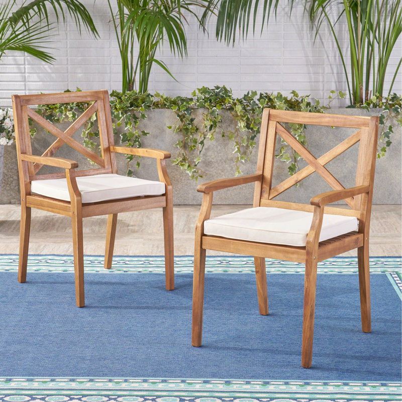 Chaise de salle à manger Perla, 2 pièces, avec 2 coussins, pour cour, bord de piscine, jardin