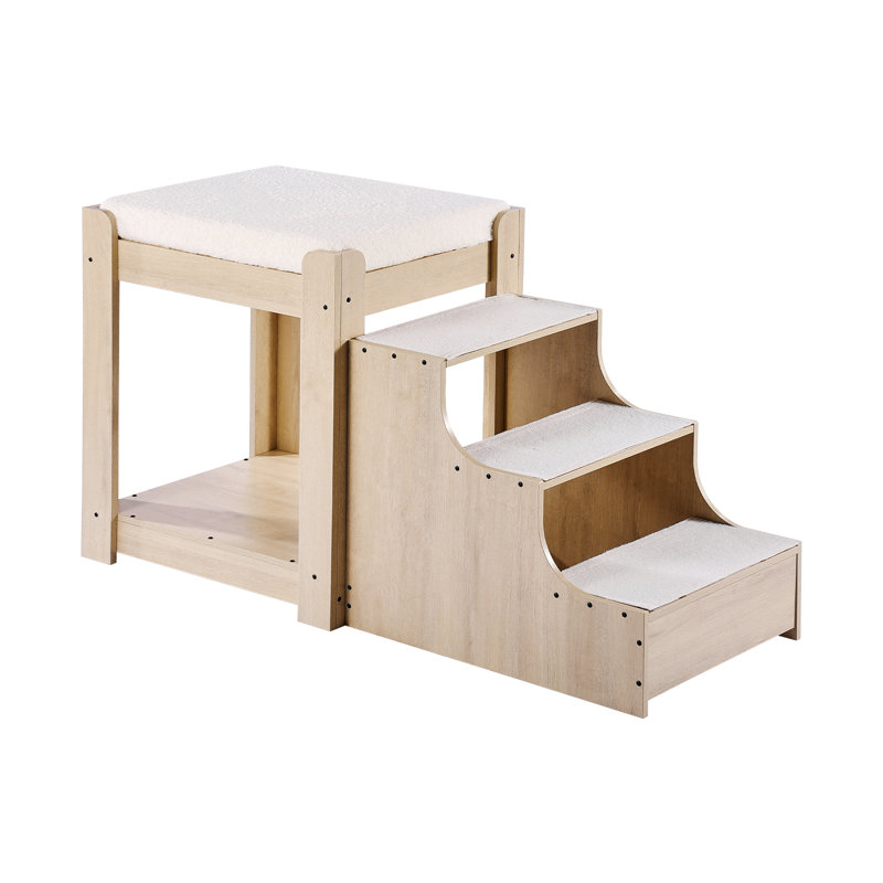 Pet Bunk Bed with Stairs Dog/Cat Window Perch Sleeper Couch Medium Size, Beige