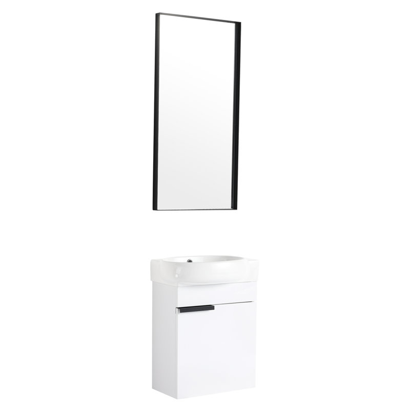 Meuble-lavabo 16 po avec lavabo en céramique, fermeture en douceur, salle de bain compacte murale 16 po, portes fermées, pour petite