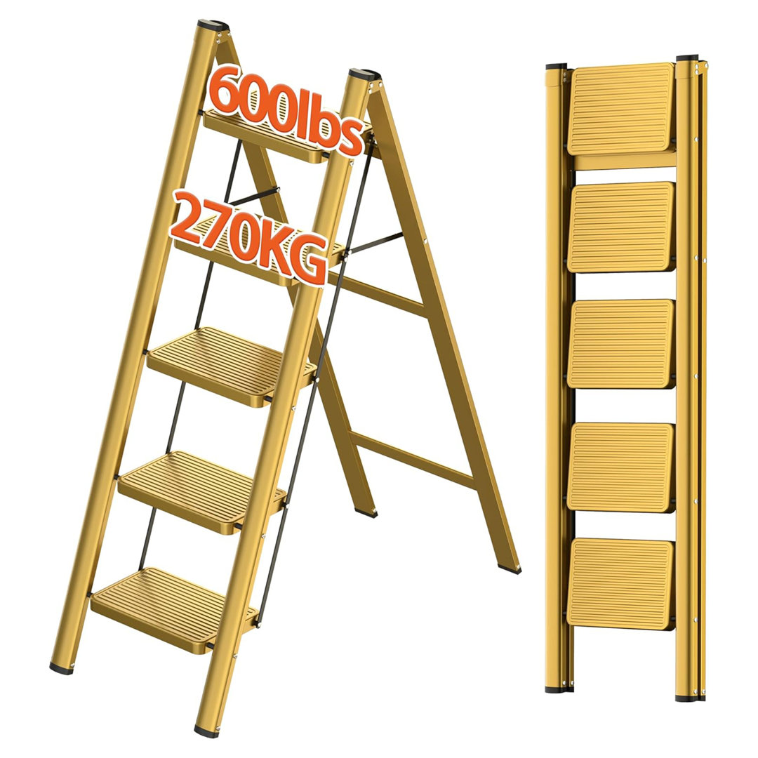 5 - Step Iron Lightweight Folding Step Ladder