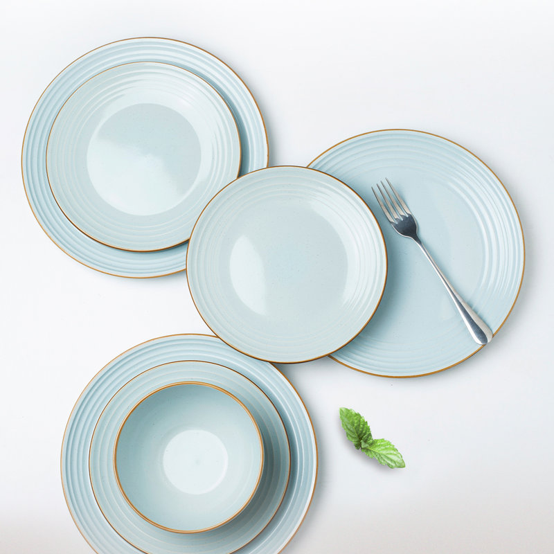  24 Piece Dinnerware Set, Dish Set for 8, Light Blue