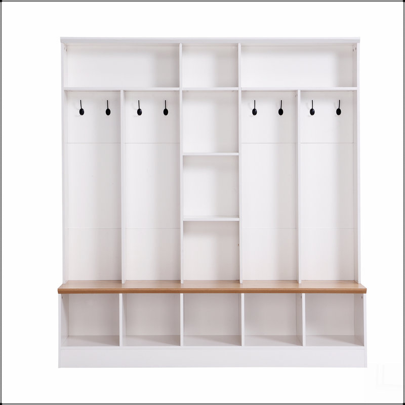 Wide Design Hall Tree with Storage Bench, Minimalist Shoe Cabinet with Cube Storage & Shelves, Multifunctional Coat Rack with 8 Hooks