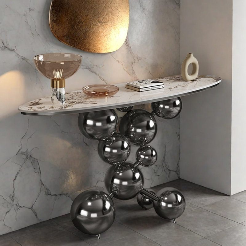 Console de hall d'entrée de luxe Italian Light, H 33,5 po x l 59,1 po x P 13,8 po, Titane noir
