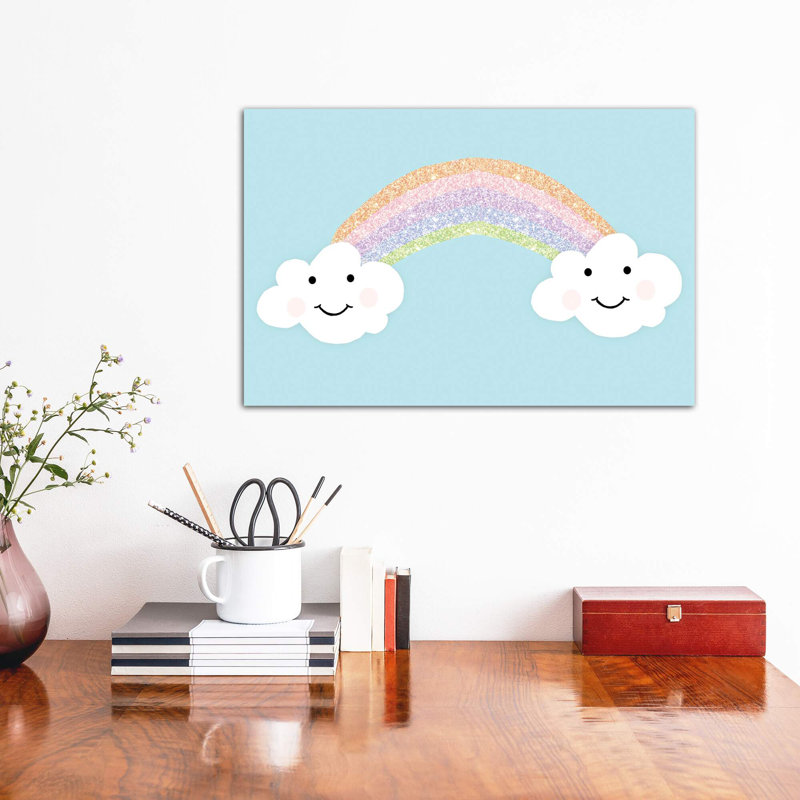 «Happy Clouds» par Anna Quach - impression d'art graphique, H 12 po x l 18 po x 1,5 po, Toile tendue, Pas de tapis