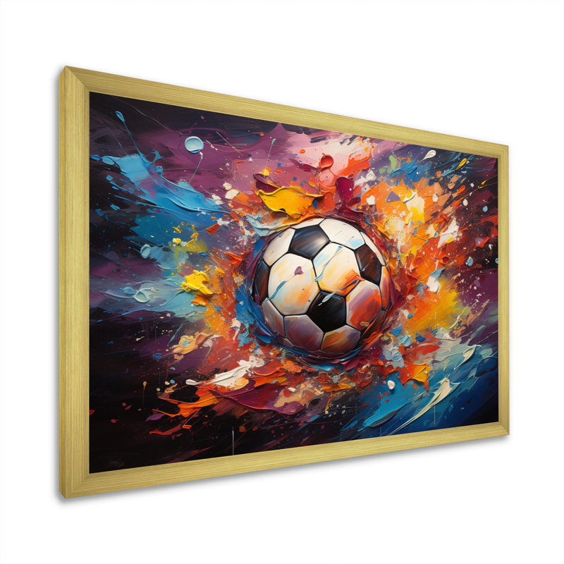 Ballon de soccer Kaléidoscope II - art mural soccer, H 34 po x l 44 po x P 1,5 po, Cadre doré à une seule photo