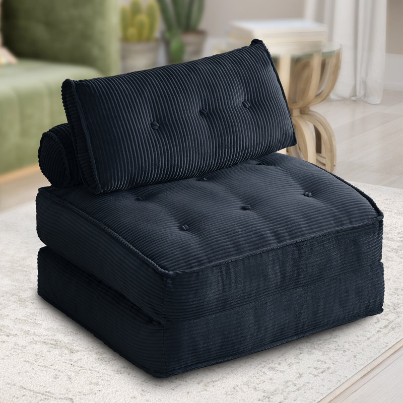 2-In-1 Corduroy Bean Bag Floor Sofa Bed(Set Of 2), Black