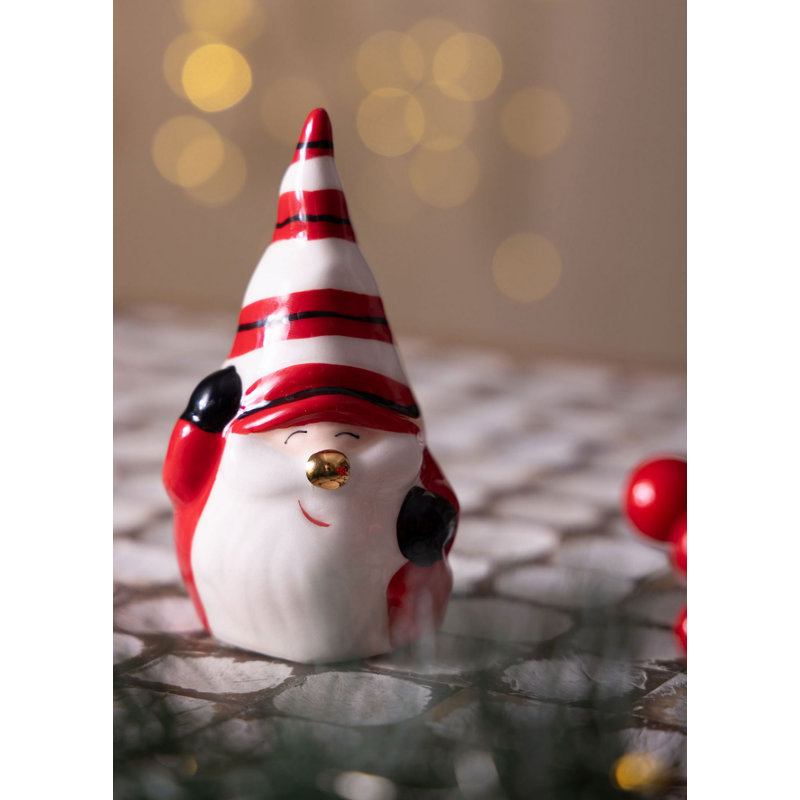 Élégant objet décoratif en céramique, rouge et blanc, 2,8 x 2,4 x 3,9 pouces | 100% céramique de haute qualité, idéale pour la décoration intérieure | Accent parfait pour les tablettes, les tables et les manteaux de cheminée, ajoute style et charme à tout espace