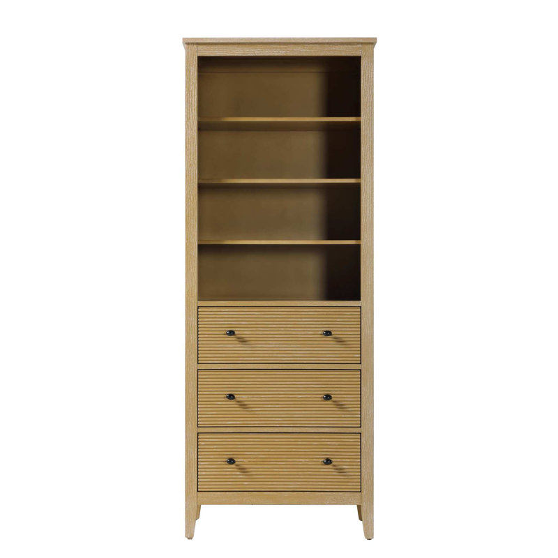 28 Inch Open Shelving Bath Storage Cabinet in Linen Oak, 72" H x 28" W x 18" D, Linen Oak
