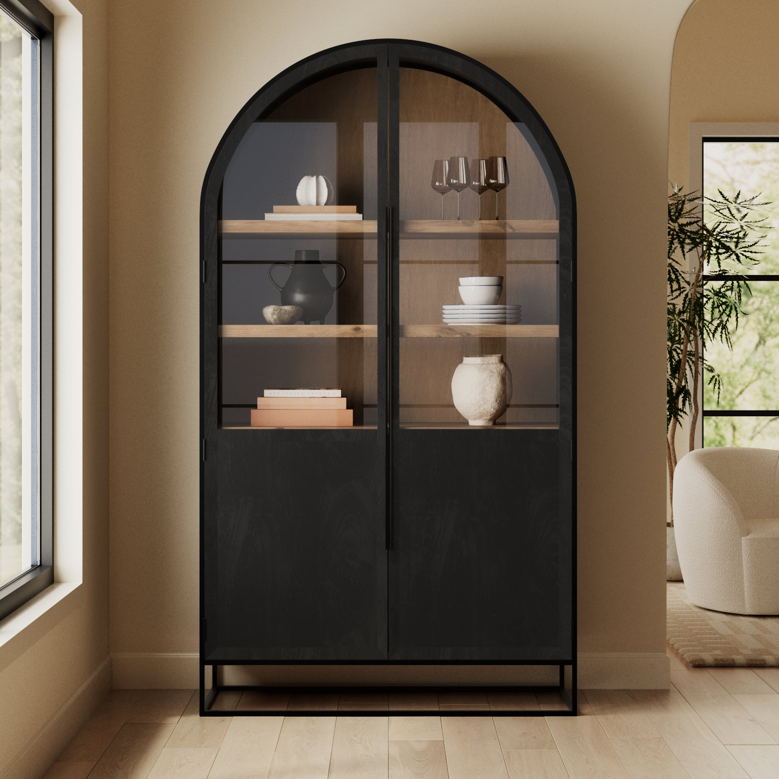 Clementine Mango Dining Cabinet, Black/Natural
