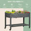Lit de jardin surélevé en bois avec roues, 47 po x 22 po x 33 po, gris foncé - avec tablette de rangement et doublure pour lit de patio, tablette verrouillable