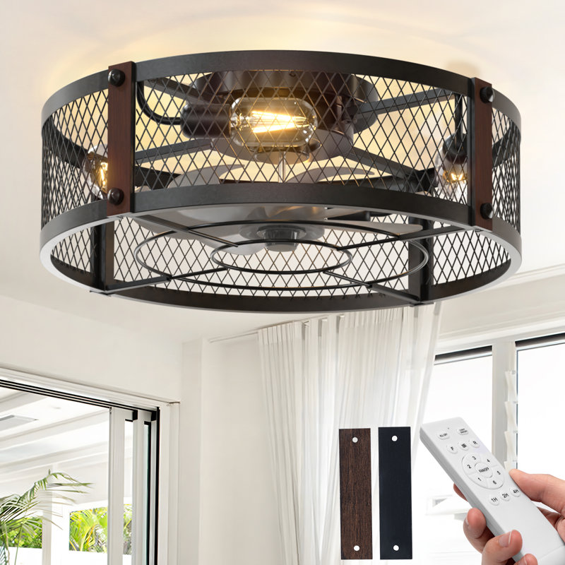 Ventilateur de plafond encastré de 20 po avec lumière, cage noire, moteur à courant continu réversible à 6 vitesses, télécommande, style maison de campagne industrielle