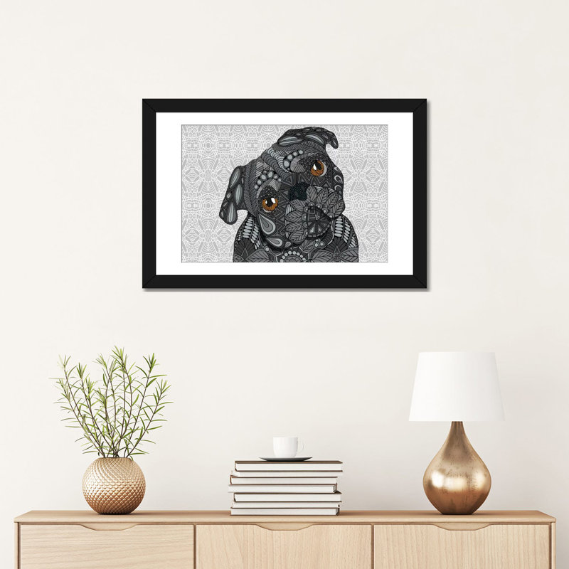Carlin noir, impression sur toile tendue, H 8 po x l 12 po x P 0,75 po, Papier d'art encadré noir, Pas de tapis