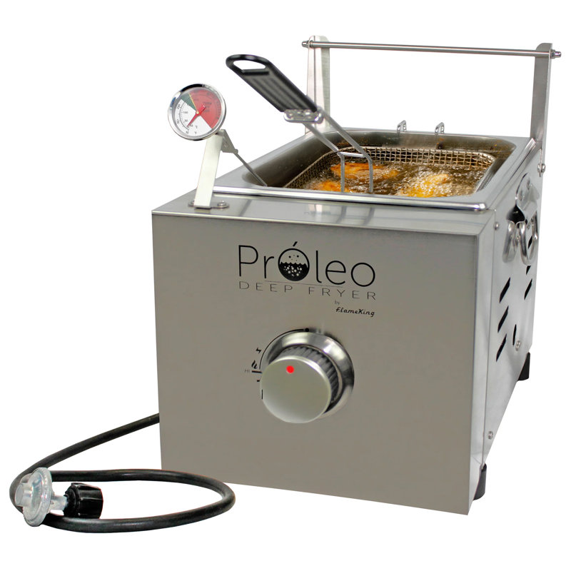 Flame King Proleo Tabletop Propane Deep Fryer With Oil Thermometer, 2.5 Gallons Capacity, With 5-ft Propane Regulator Hose