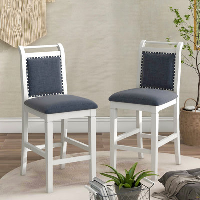 3-Piece Wood Counter Height Drop Leaf  Dining Table Set with 2 Upholstered Dining Chairs for Small Place, White
