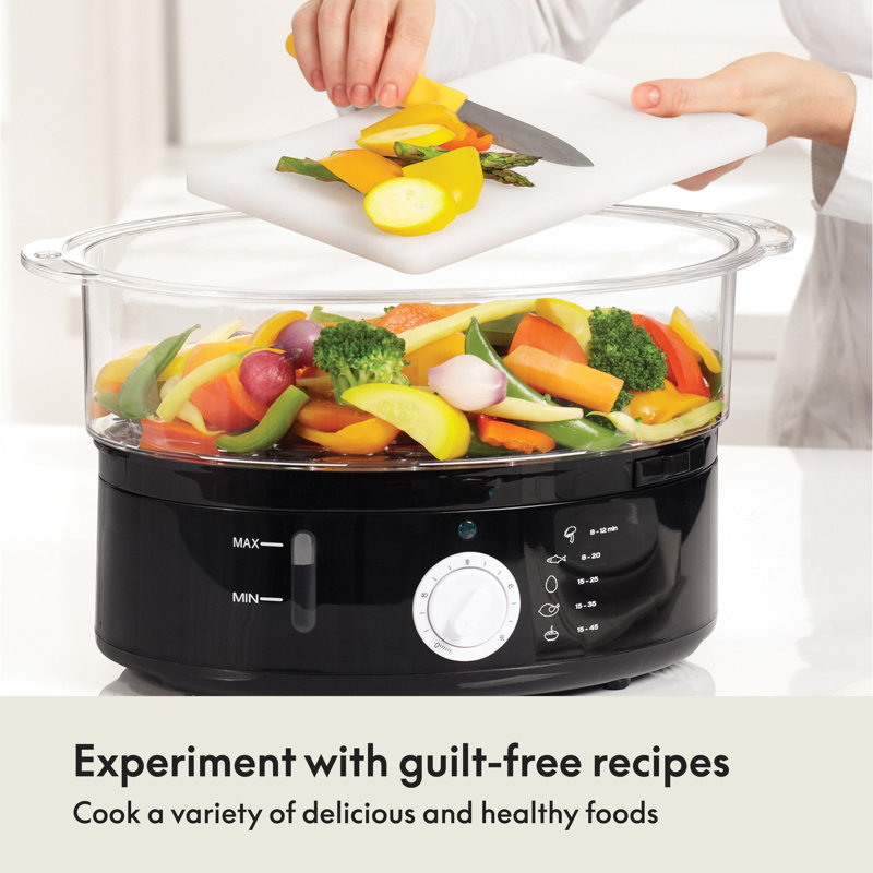 Black Stainless Steel Two Tier Food Steamer with Glass Baskets
