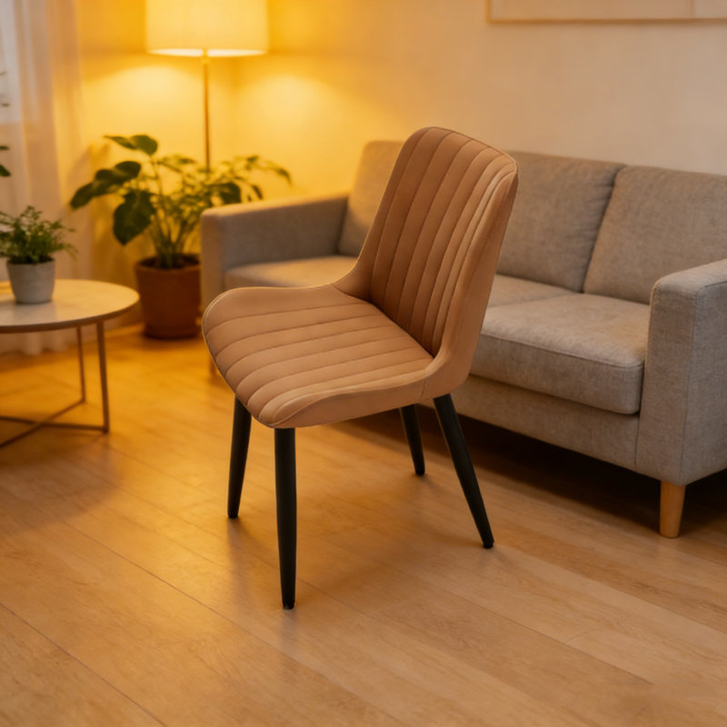 Ensemble de 4 chaises de salle à manger sans accoudoirs modernes en cuir de polyuréthane avec pieds en métal, Brun