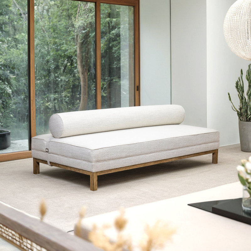 Metairie Upholstered Daybed Ottoman, Medium Yellow Wood, Del Ray Pearl Polyester Blend