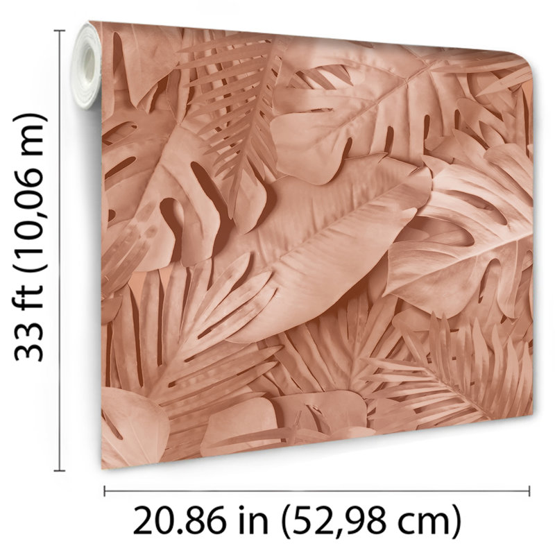 Large Photoreal Tropical Leaves Green Wallpaper Sample, Orange
