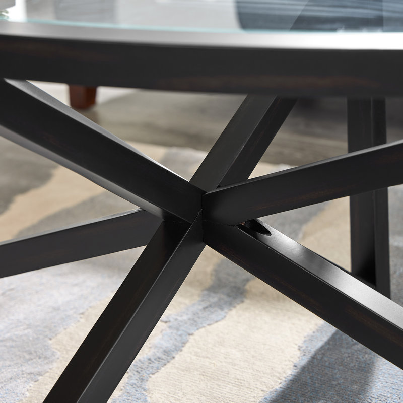 Table basse ronde moderne en verre avec base en bois massif pour le salon et le bureau | Idée de cadeau