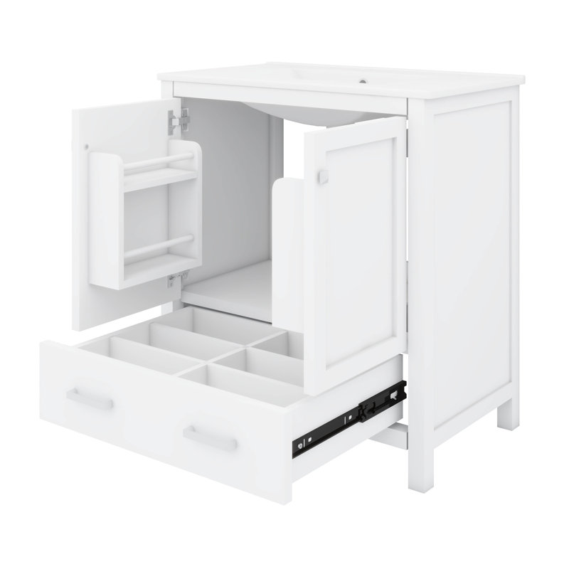 Meuble-lavabo 30 po avec lavabo simple, tiroir, Blanc
