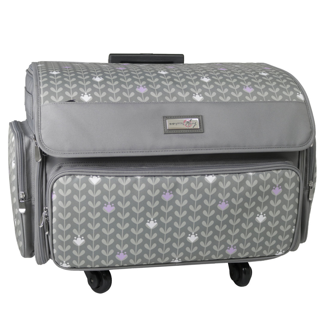 XL 4 Wheel Collapsible Deluxe Rolling Sewing Machine Storage Case, Grey & White, Everything Mary 86630F0C51CA47128CB48820B35C2592
