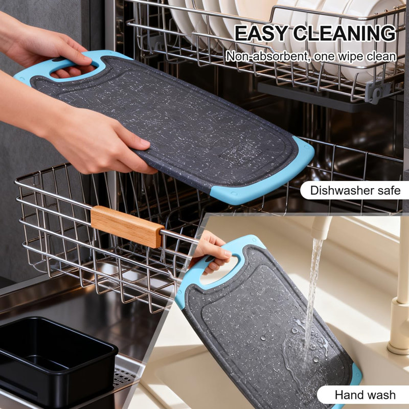 Planches à découper en plastique, ensemble de 3, sans BPA, compatibles avec le lave-vaisselle (Aqua)