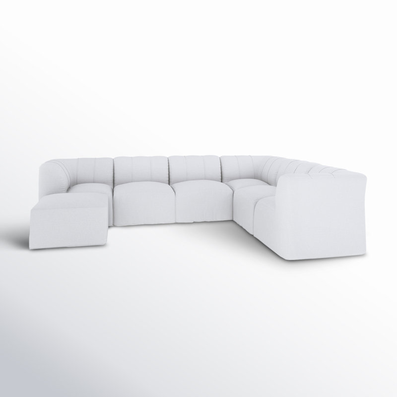 Praia 124" Sunbrella® Outdoor L Sectional with Ottoman, Canvas White Sunbrella® Canvas