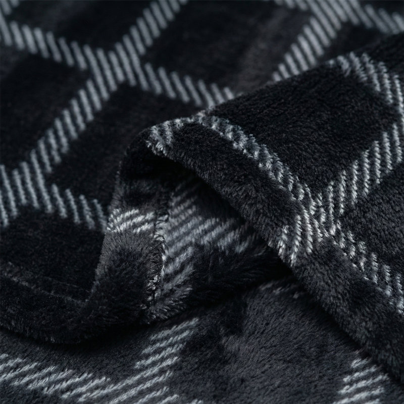Jeté en molleton - 50 x 60 pouces - Motif de fenêtre moderne - Doux chaleur - Noir, Tissu écossais noir