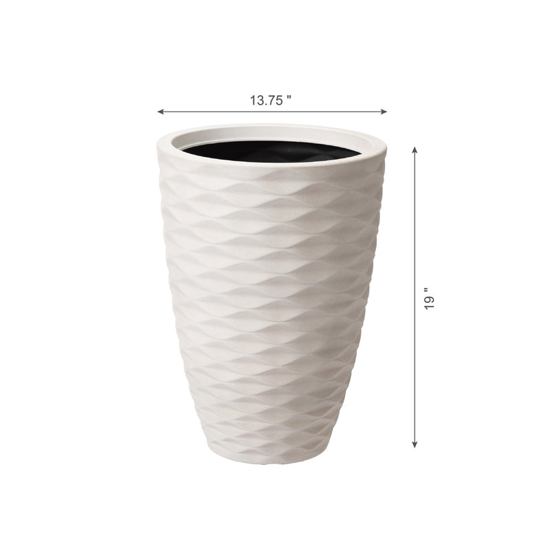 Set of 2 White Faux Ceramic Tall Floor Planters