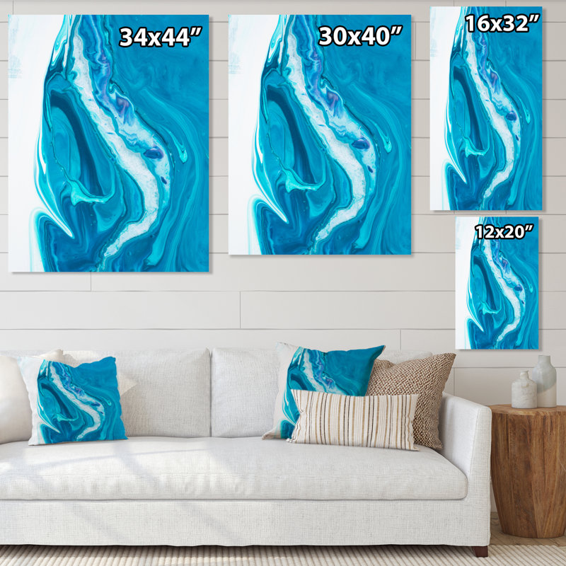 Décoration murale moderne sur toile en marbre turquoise de luxe II, Toile tendue, H 12 po x l 20 po x P 1 po