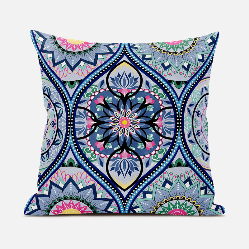 Bohemian Mandala Vector Outdoor Pillow Damask Outdoor Reversible Throw Pillow, 16" x 16"