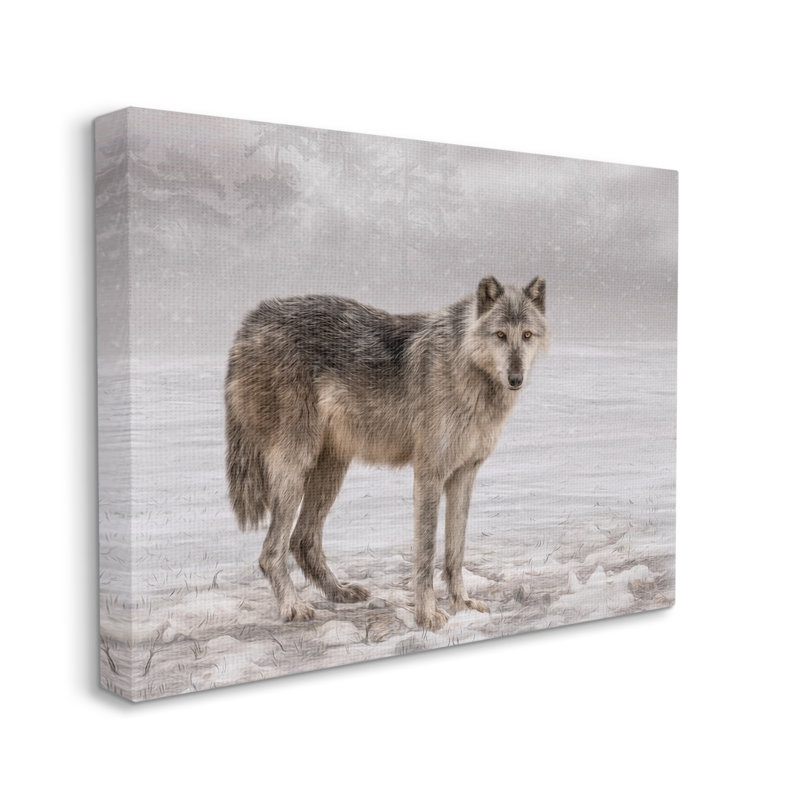 «Lone Coyote Wolf Snowy Field Landscape Intricate Détails» par Kelley Parker - photographie sur toile tendue, Toile tendue