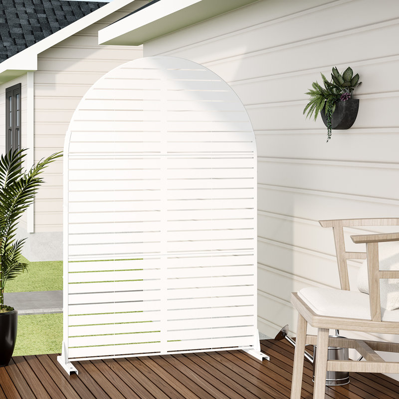 Paravent extérieur en métal arqué à persiennes 72 po x 47 po, Blanc