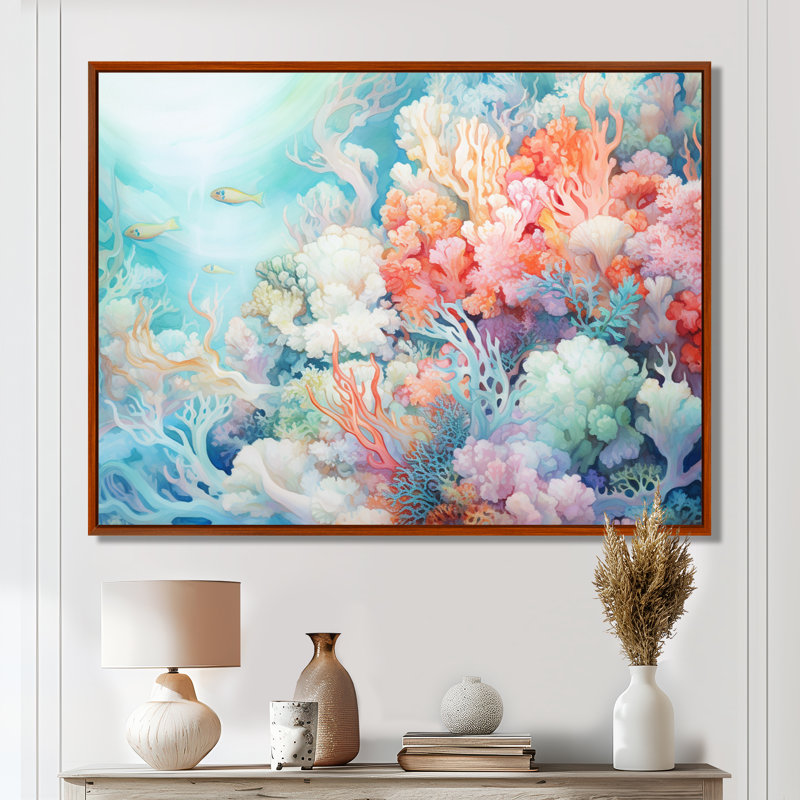 Underwater Coral Symphony Ii I - Coastal Coral Under Water Large, art mural, H 12 po x l 20 po x P 1 po, Cadre flottant brun