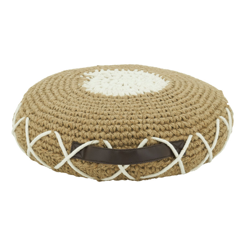 Natural Woven Cotton and Jute Oblong Pouf with Handle
