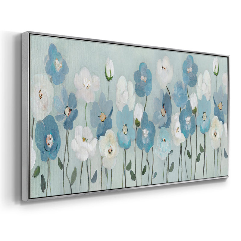 «Blue Meadow», toile tendue avec châssis tendue, prête à être accrochée, H 17 po x l 33 po, Argent argent