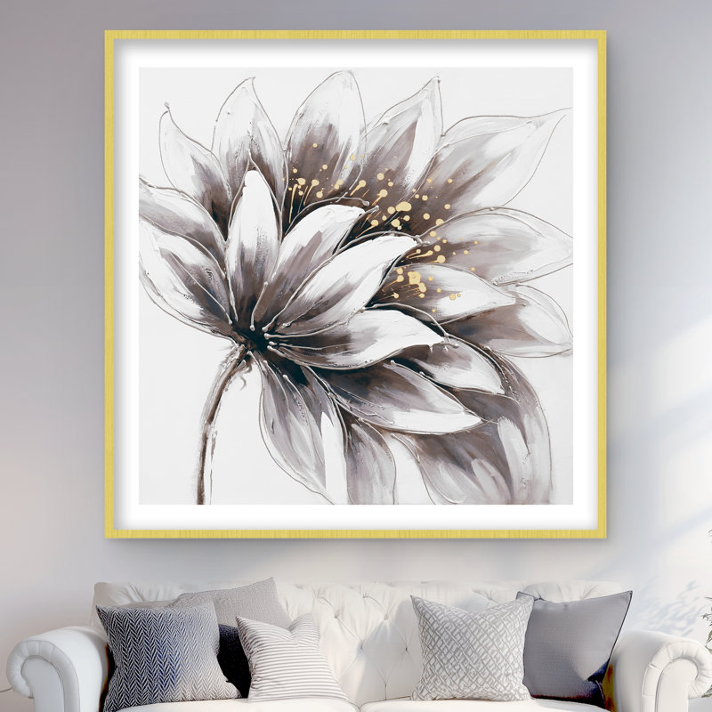 Fleur mauve avec centre doré - reproduction botanique encadrée, H 48 po x l 48 po, Doré