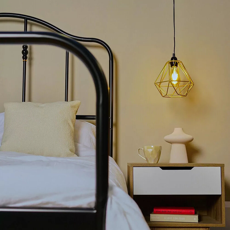 Adreanne 1 - Brass Statement Pendant Light – Industrial Metal Geometric Cage Ceiling Lamp, Gold