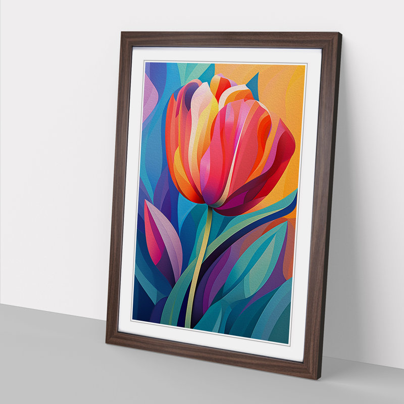 Tulip Flower Orphism Art - Framed Print, 64cm H x 46cm W, Walnut Framed