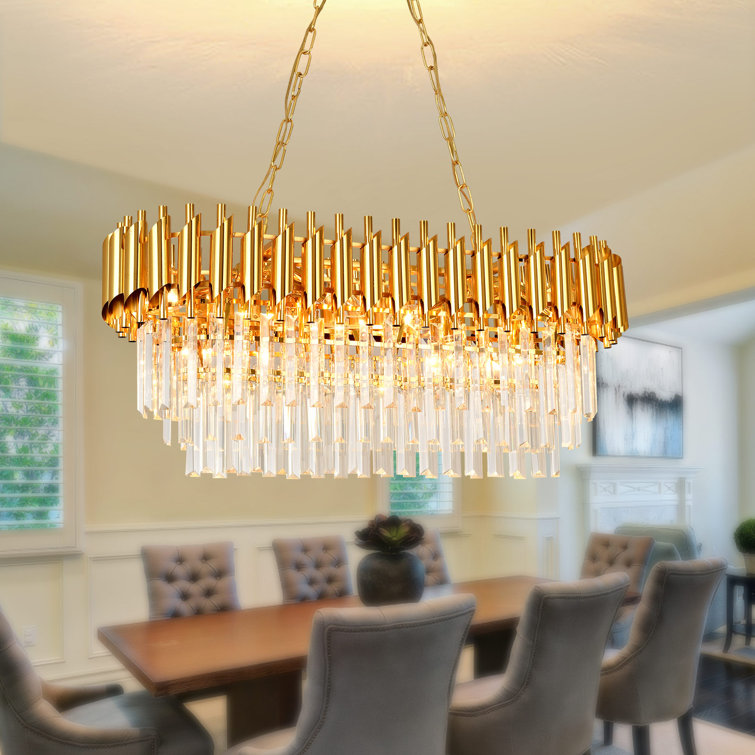 8 - Light Dimmable Tiered Chandelier With Crystal Accents