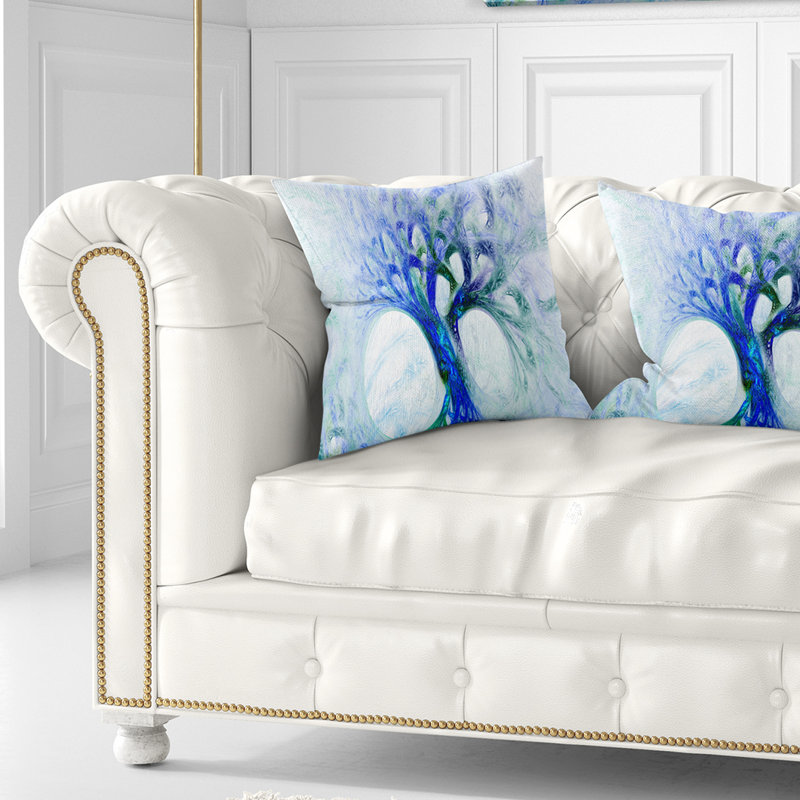 Arbre psychédélique bleu mystique - coussin imprimé abstrait, 16 po x 1 po, Coussin décoratif