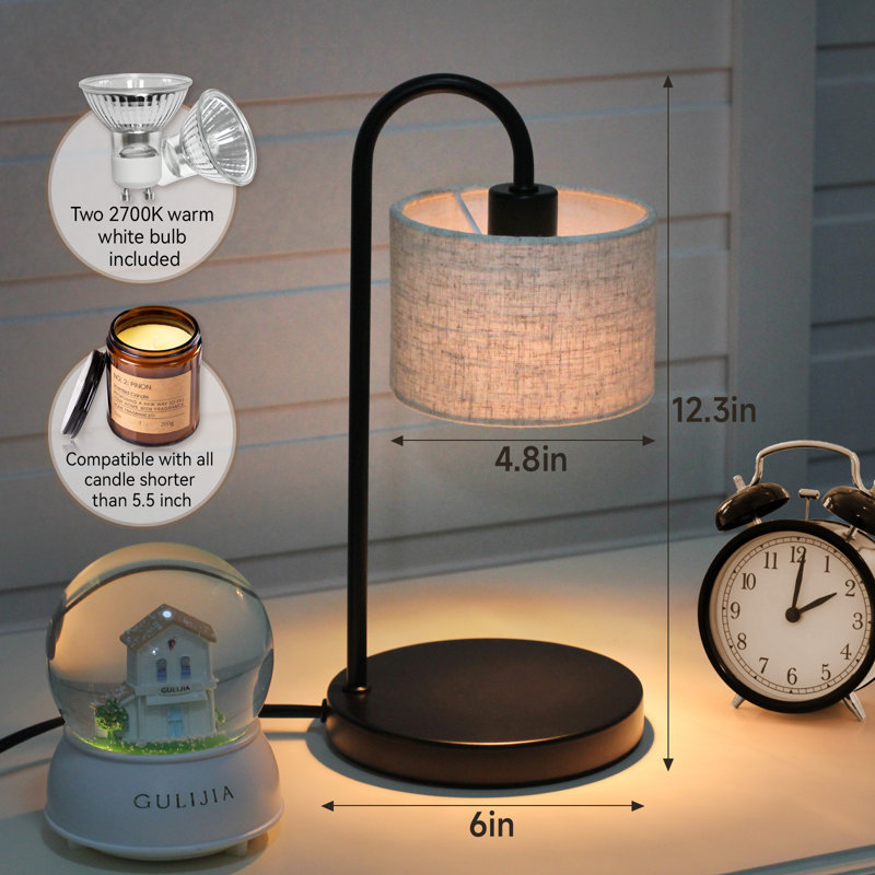 Candle Warmer Lamp with Timer, Dimmable Candle Wax Warmer with two Bulbs, Candle Warmer for Jar Candle, Black/Beige