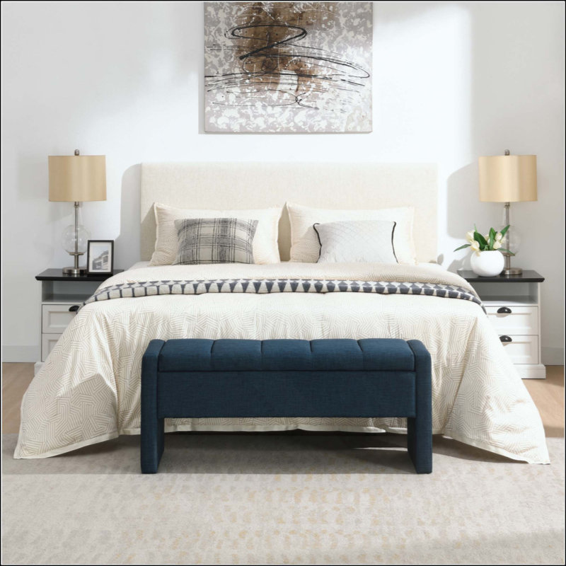 Upholstered Storage Bed End Bench, Multi-Use Foot Rest & Vanity Stool for Living Room Bedroom & Dorm, Navy Blue